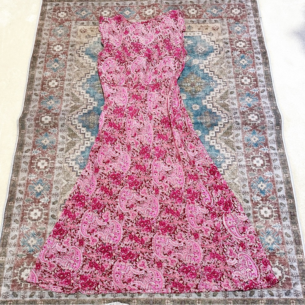 Y2k Charlotte Russe Pink paisley print maxi dress with ruffles Size Large - Picture 9 of 9